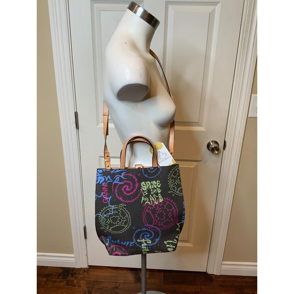 Ganni Banner Logo Carmine Graphic Tote Bag